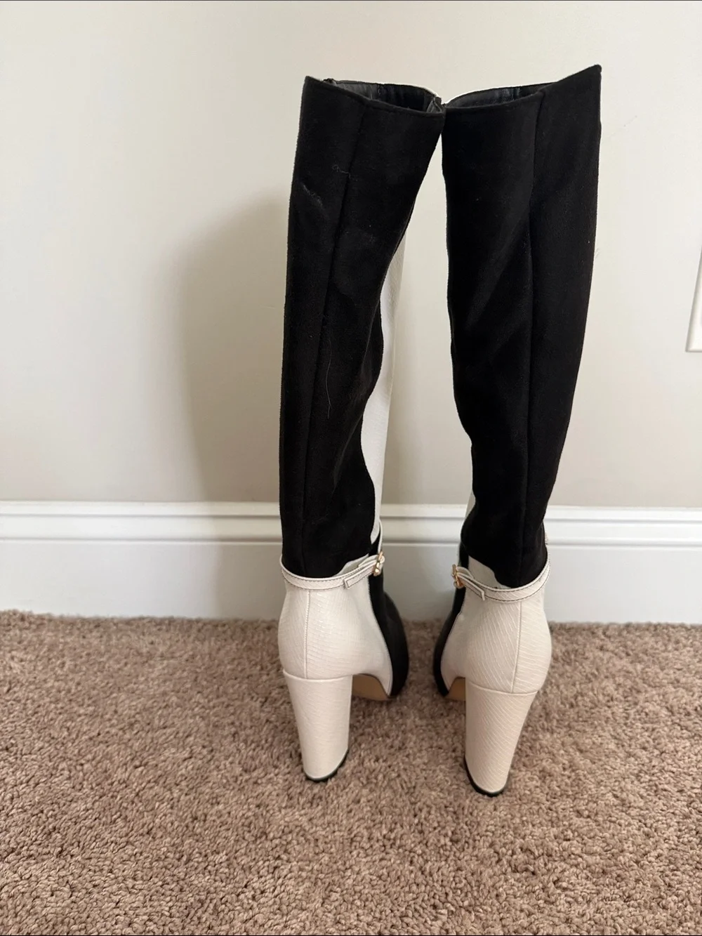 SHEIN Black and White Two-Tone Over-the-Knee Pointed Boots